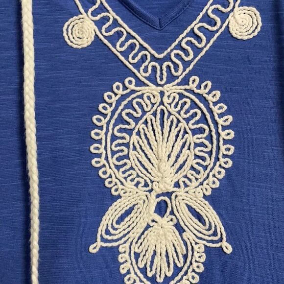Lilly Pulitzer blue notch neck top with soutache embroidery and tassel ties XS - Picture 3 of 12